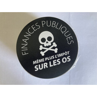 Autocollant noir « Même plus l’impôt sur les os »